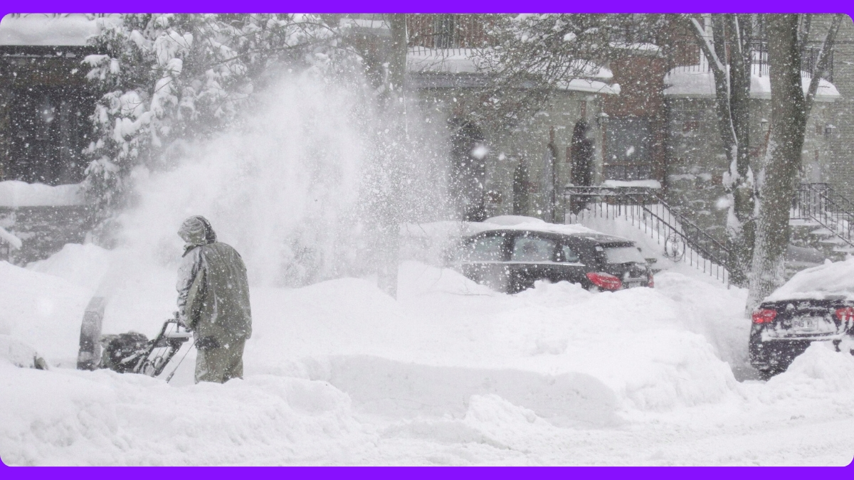 Heavy snow with person shoveling