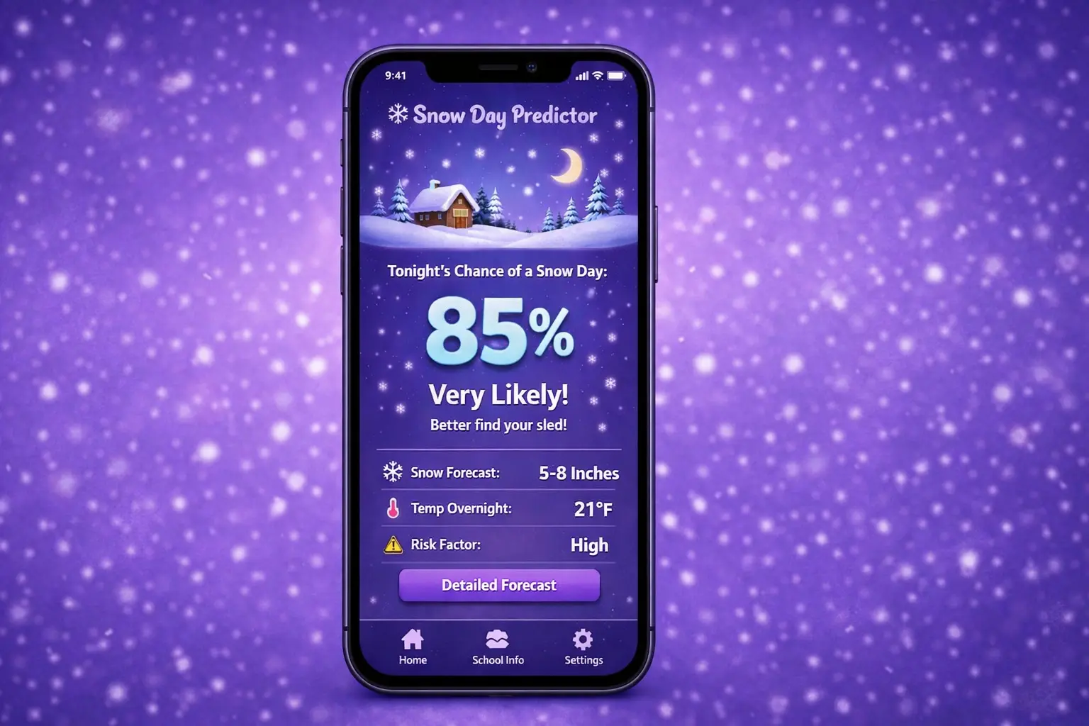 Snow day prediction with high likelihood