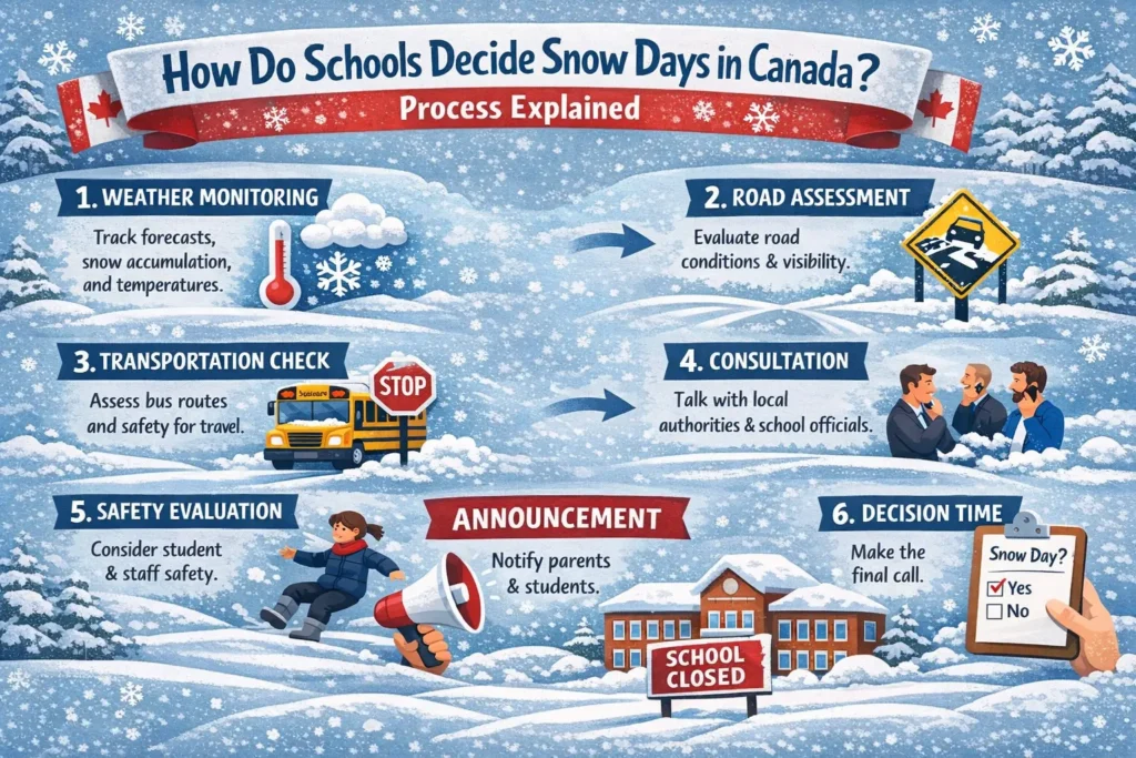 Explain how do schools decide snow days in canada