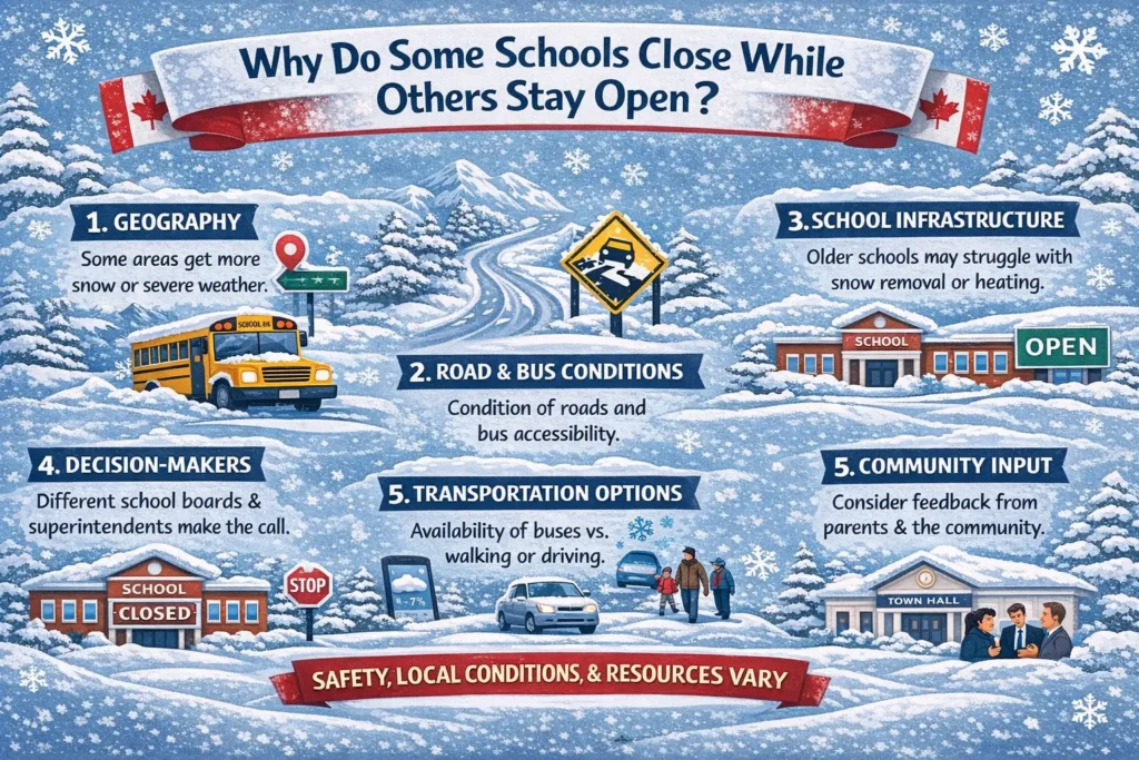 explaining why some schools close and while other stay open in snow days