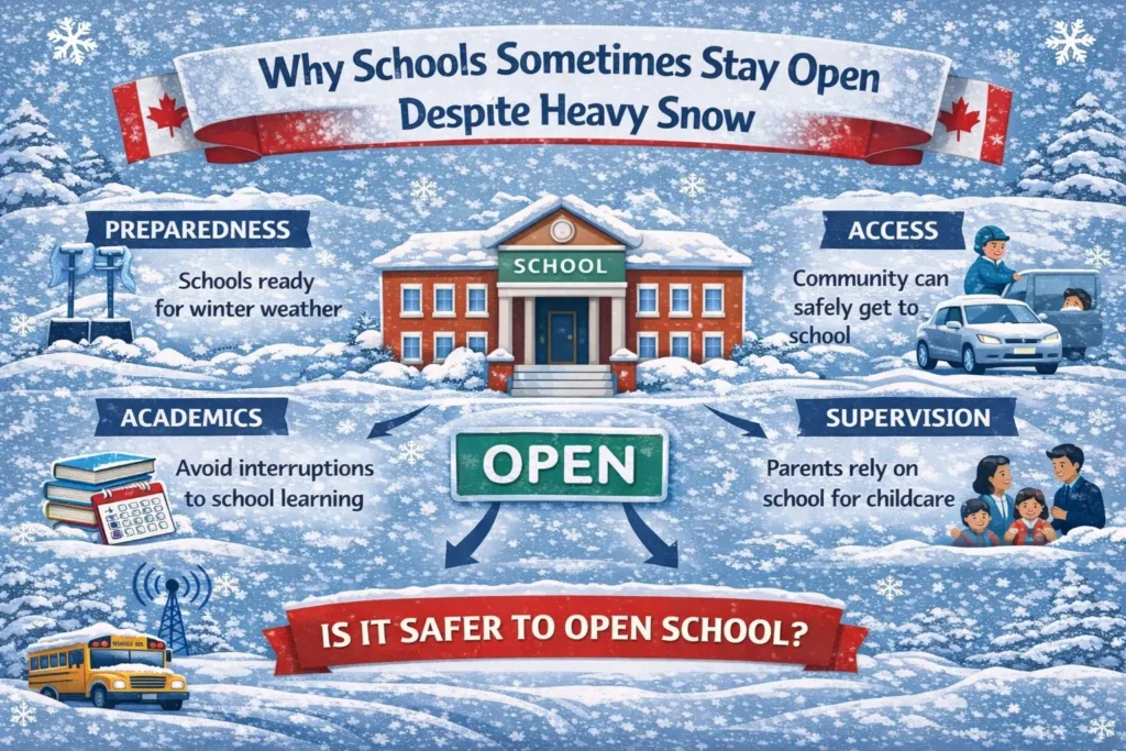 explain why school open in heavy snow days