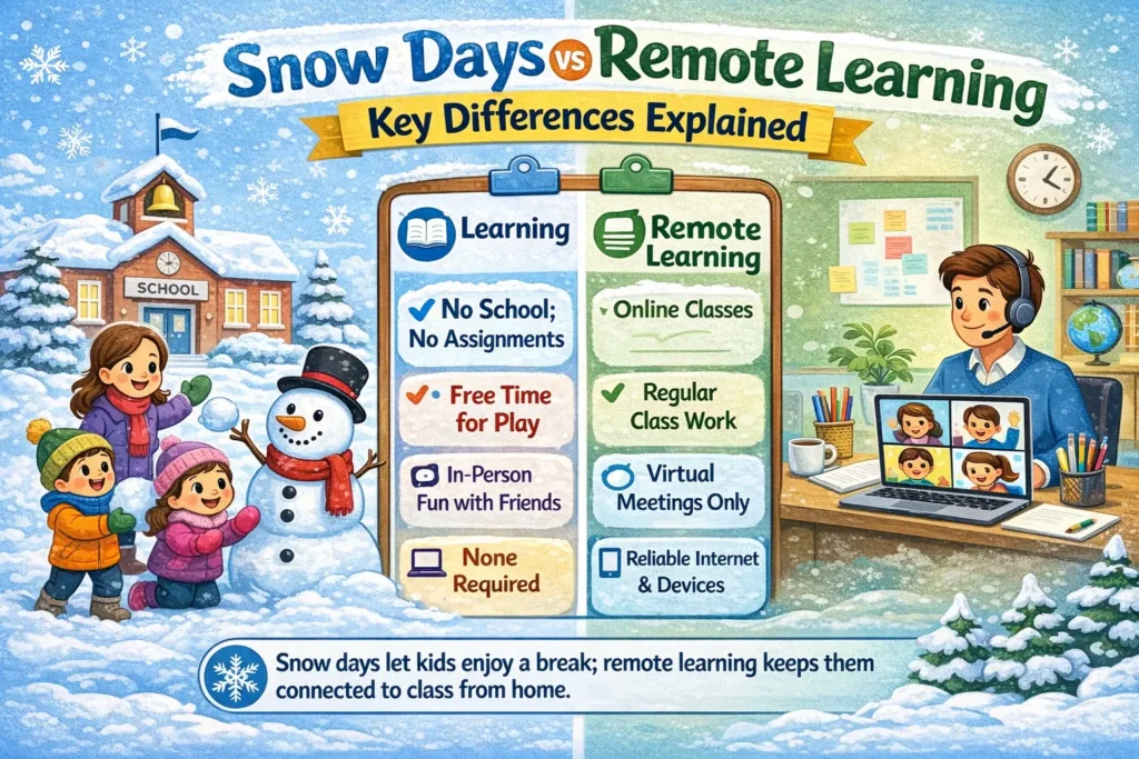 key difference between snow day vs remote learning