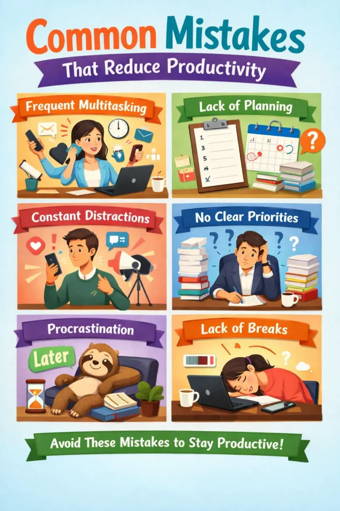 Common productivity mistakes illustrated visually