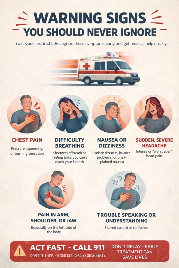 warning signs during snow shoveling